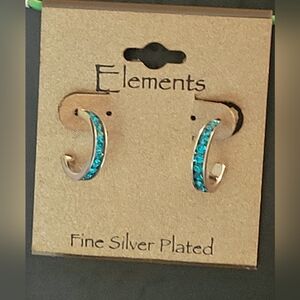 ELEMENTS With Swarovski Aqua crystals, silver 925 Plated hoop earrings